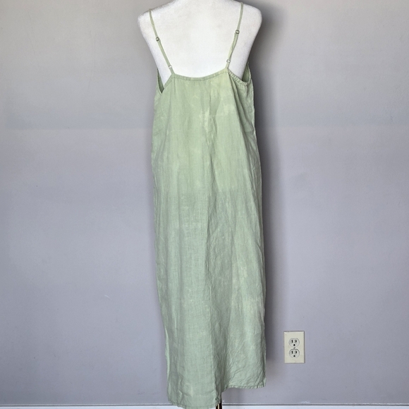 Dolma 100% Linen Light Green Midi Slip Dress Resort Vacation Beachy Tie-Dye S - Picture 3 of 13